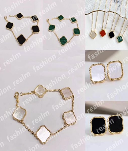 

four leaf clover bracelet designer jewelry set link chain clover necklace stud earring gold silver mother of pearl green red flowe8535309, Golden;silver