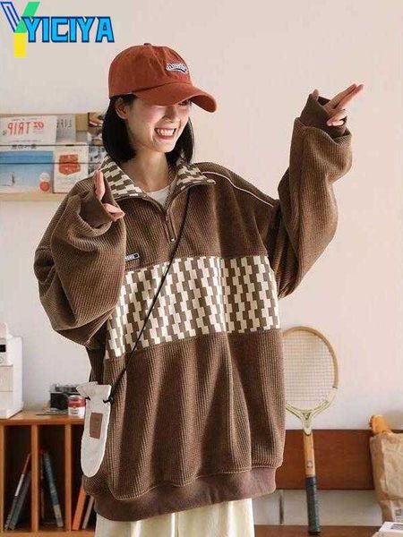 

yiciya women's hoodies waffle y2k streetwear half zip clothes for women hoodie sweatshirt polo collar harajuku vintage oversized women&, Black