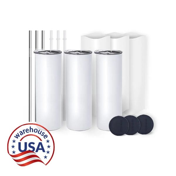 

usa ca warehouse ship in 24h 20oz sublimation tumbler blanks stainless steel water bottles sublimation straight mug with straw 50pcs/box g05