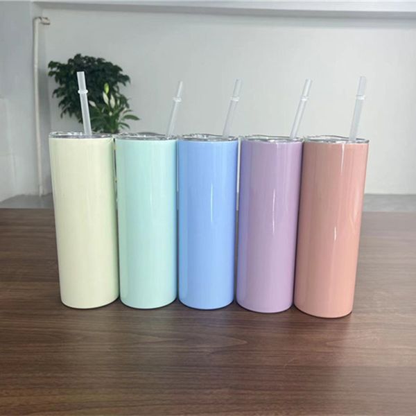 

wholesale 20oz sublimation skinny straight tumblers colorful blank stainless steel water bottles double insulated heat transfer cups glasses