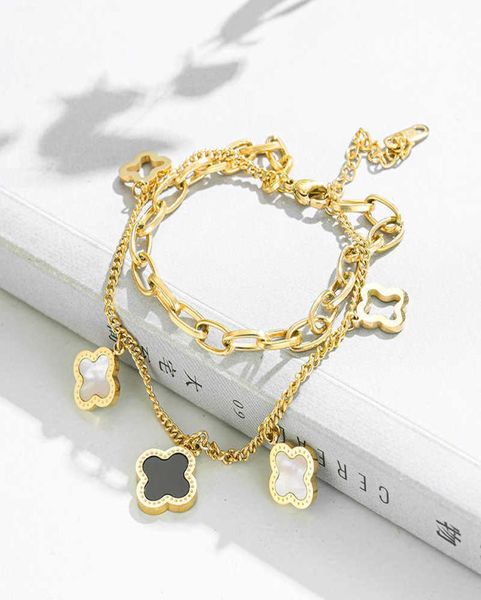 

charm bracelets classic design four leaf clover charm stainless steel bracelet lucky women gift jewelry2096469, Golden;silver