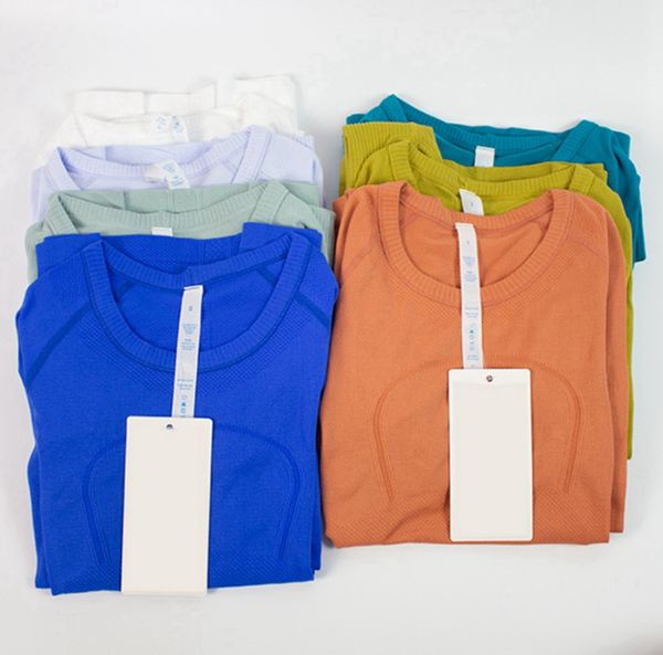 

lu-099 women's sports long sleeve t-shirt yoga wear swiftly women quick-drying sports long sleeved nylon high elastic fabric