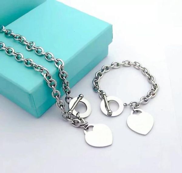 

selling birthday christmas gifts 925 link chain silver heart bracelets and necklace set wedding statement jewelry heart penda6417932, Black