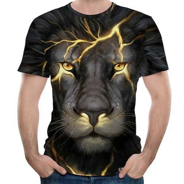 

mens t-shirt tee funny t shirts graphic animal lion crew neck black red blue purple green 3d print plus size causal daily short sleeve print, White;black