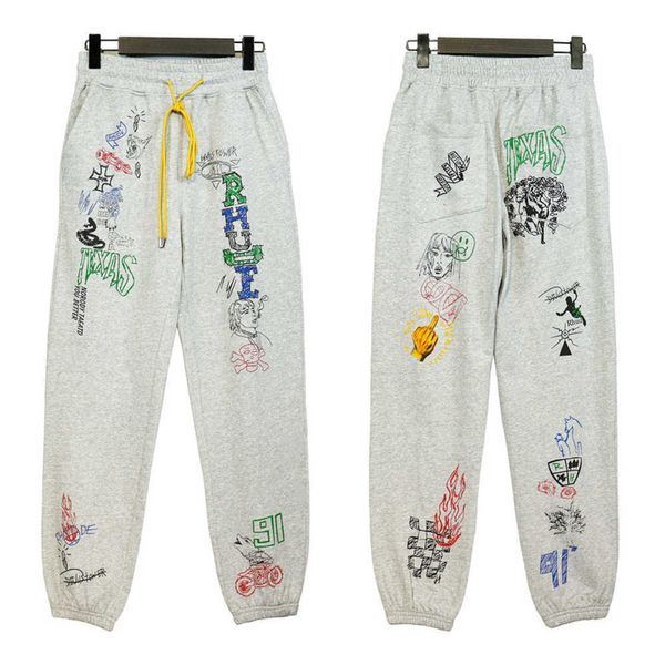 

men's drawstring casual pants small leg american style street fashion hand-painted graffiti printed, Black
