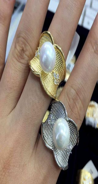 

missvikki luxury trendy vintage golden pearl rings saudi arabic dubai ring aretes de mujer modernos 20212143766, Silver