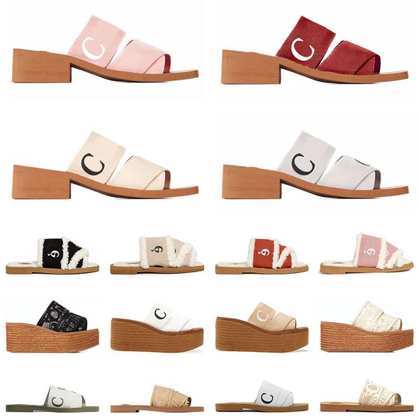 

summer woody platforms slippers famous luxury designer lace lettering platform womens shoes black brown pink party wedding activity canvas s