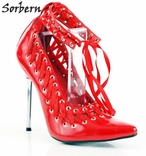 

sorbern black hollow out pointed toe metal heels women pumps ankle straps rivet hole fetish shoes pump stilettos heeled8236183