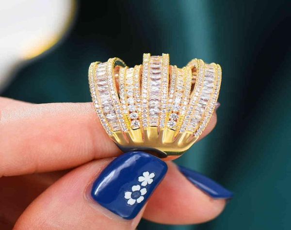 

godki 2021 trendy women luxury wide sparkly cubic zirconia inlaid creative exaggerated wedding rings fashion jewelry5668231, Silver