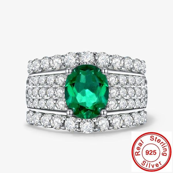 

vintage emerald diamond promise ring 100% real 925 sterling silver engagement wedding band rings for women bridal party jewelry, Slivery;golden