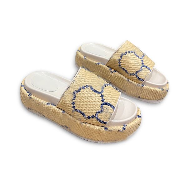 

designer's all-in-one slippers non-slip shoes straw braided summer open toe sandals multi-color women's flat platform sandals, Black