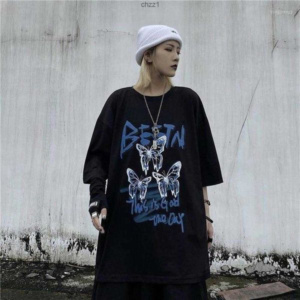 

men's t shirts grunge butterfly print 90s y2k aesthetic clothes couple emo urban tee t-shirt fashion student koreantbe3tbe3tbe3, White;black