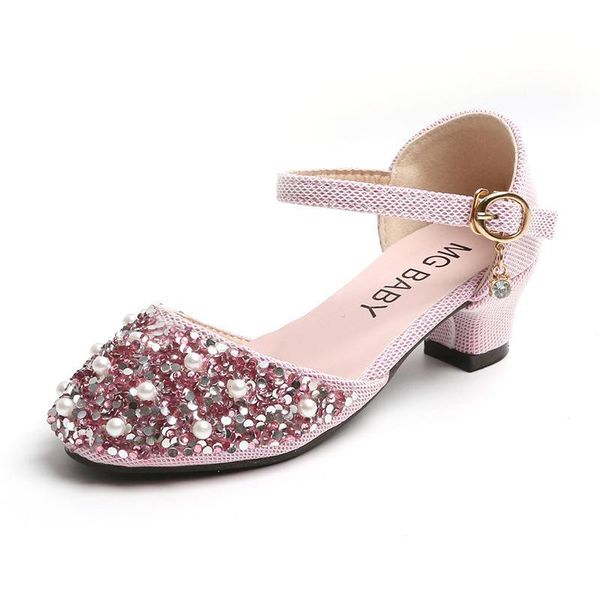 

sandals baby shoes kids footwear child girls high heel fashion summer diamond pearl princess leather performance f11388, Black;red