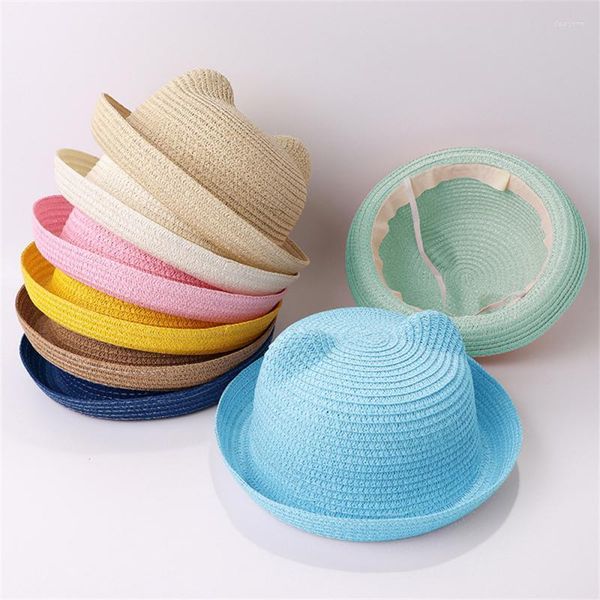 

hats hat body embellishment beach childrens straw wide wave brim wind cap material cartoon uv resistant female, Yellow