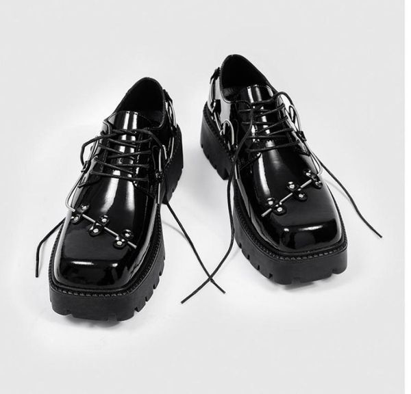

spring decorated men039s dress shoes minimalist derby shoe square toe retro men platform fashion shoes6843927, Black