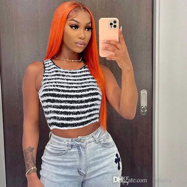 

2023 trend fuzzy tank women striped chic casual sleeveless skinny crop sporty wild streetwear summer y2k vest, White