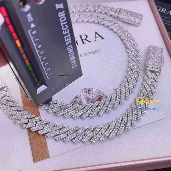 

moissanite hip hop jewelry 925 silver 10mm 12mm 13mm iced out cuban link chain
