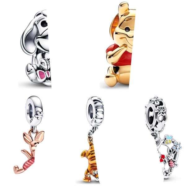 

925 silver designer jewelry pendant charms disne little bear pig string beads fashion popular diy fit pandora bracelets necklaces wholesale, Bronze;silver