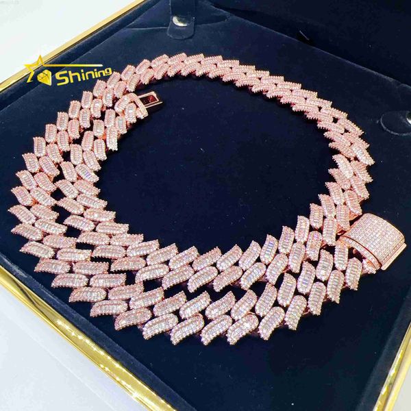 

new arrival iced out jewelry hip hop necklace miami cuban link chain 5a cz emerald gems prong setting, Silver