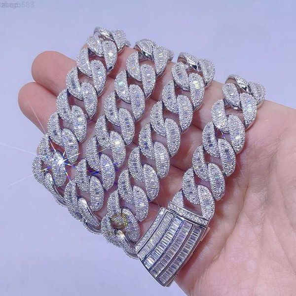 

15mm vvs lab diamond sterling silver 925 white gold men hip hop bling baguette moissanite cuban
