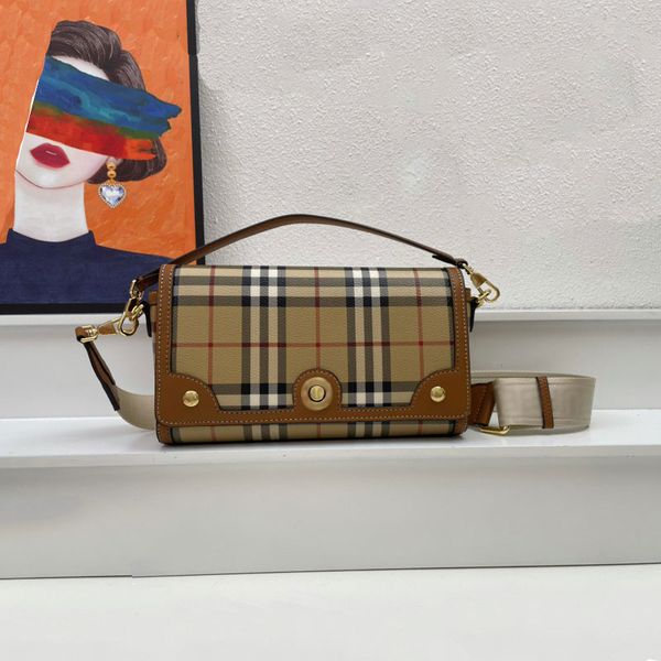 

brown plaid panel crossbody bag designer burrerys women vintage handbag classic plaid wide shoulder strap canvas flap mailman one shoulder b