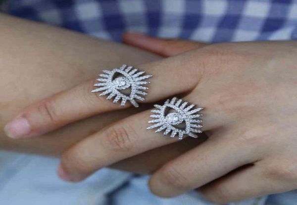 

silver color sparking bling 5a clear cubic zirconia eyelash turkish evil eye lucky girl finger ring7445329