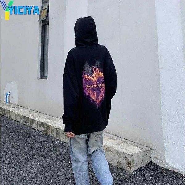 

yiciya women's hoodies american cotton plush vintage street high hooded hoodie hoody cardigan sweater oversize women's heart print, Black