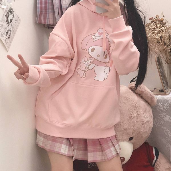 

anime my melody long sleeve casual hoodie sweatshirt girl cute loose pullover, Black