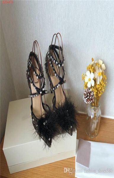 

womens feather sandals handsewn rhinestone high heel sandals original leather sole stiletto gauze breathable sandals with origin7665099, Black