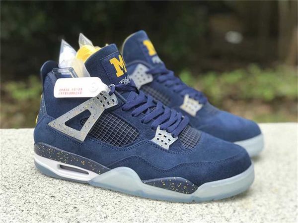 

2023 release authentic 4 basketball shoes 4s michigan pe dark obsidian/university gold-black-white mens sports sneakers original with box