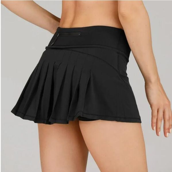 

tennis skirts pleated yoga skirt gym clothes women running fitness golf pants shorts sports back waist pocket zipper, Black