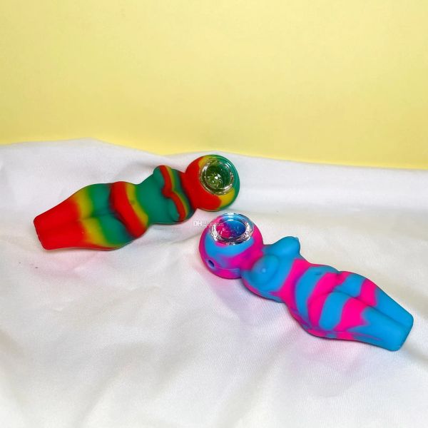 

home garden silicone smoking lady unique shape silicon hand pipes easy to take clear with glass bowl