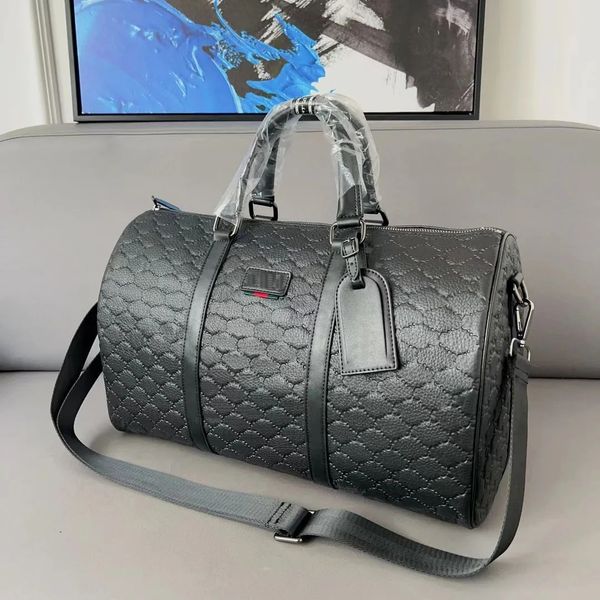 

duffle bag classic 45cm travel luggage for men real leather women crossbody totes shoulder bags mens womens handbags, Black;red