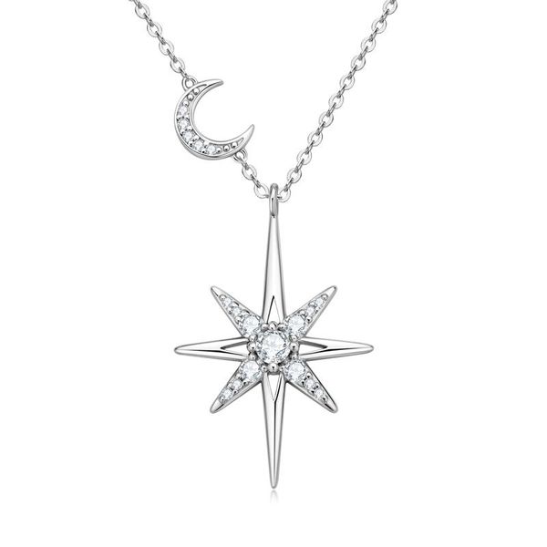 

necklaces iogou sterling sier minimalist 3mm moissanite star&moon pendant necklace for women birthday gift fine accessories jewelry, Silver