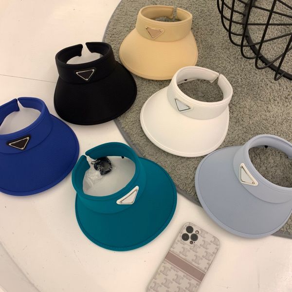 

womens designer sun hat solid color triangle logo sun hat summer seaside sporty acrylic hat, Blue;gray
