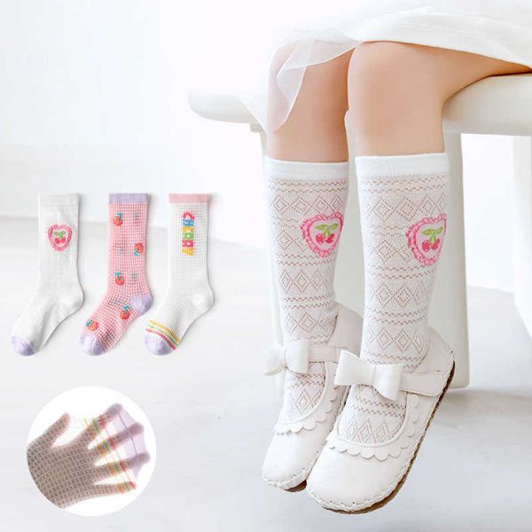 

socks 3 pairs/batch of summer knee high cotton girls' baby fashion solid mesh 1-12 years old children's and students' mosquit, Pink;yellow