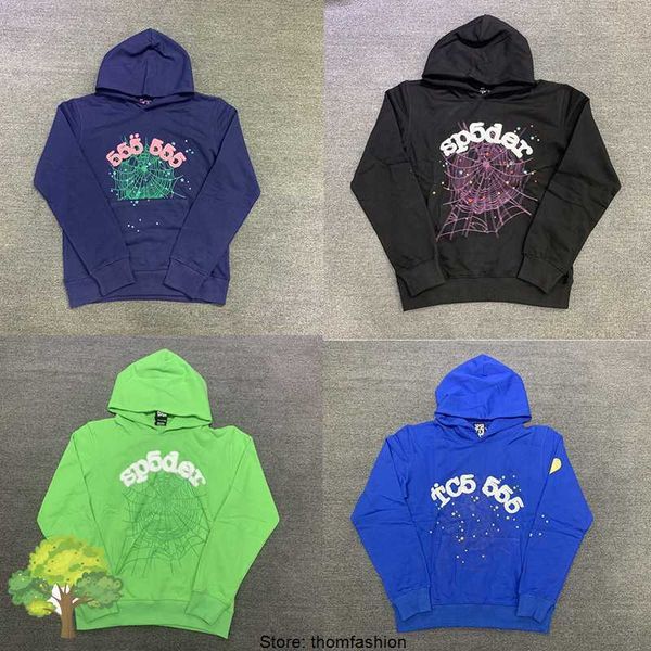 

men's hoodies sweatshirts men's hoodies sweatshirts fluorescent green spider web pattern 555555 pullover young thug sp5der men wom, Black