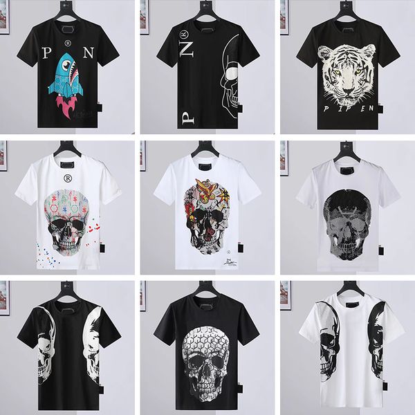 

men designer pp skull diamond t shirt short sleeve dollar brown bear brand tee o-neck skulls tshirt tees, White;black