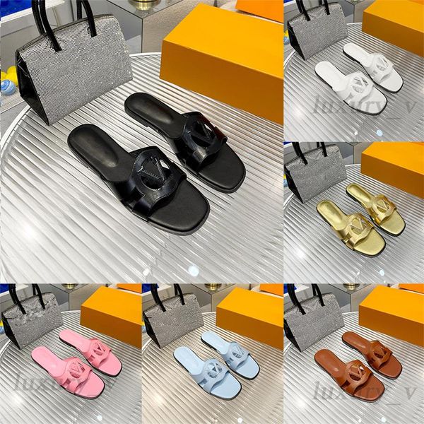 

designer slippers isola flat mule slipper women leather slides circle signature soft calfskin wide front strap summer sandals, Black