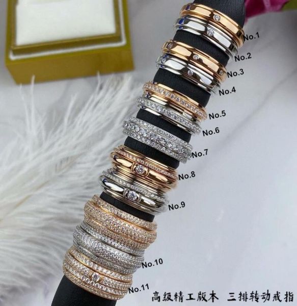 

brand pure 925 sterling silver jewelry rotate rings full diamand stone rings rose gold stone rings luxury jewelry8921938