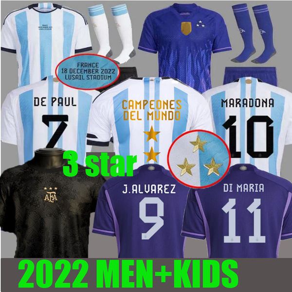 

new 3 stars 2022 2023 argentina soccer jerseys 22 23 j.alvarez dybala di maria kun martinez maradona football shirt men kids kit fans player, Black;yellow