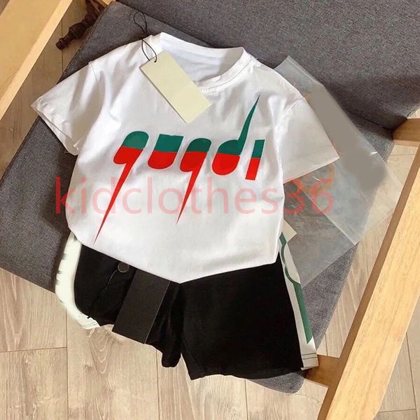 

Luxury Clothing Sets kids T-shirt red black white monogrammed shortst fashion British fashion brand summer childrens treasures and girls cotton two piece A, Blue