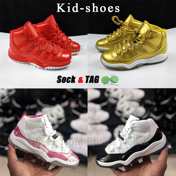 

2023 kid shoes jumpman 11s basketball shoes 11s pink snakeskin concord metallic gold red kids sneakers cherry cool grey univeristy bred high, Black