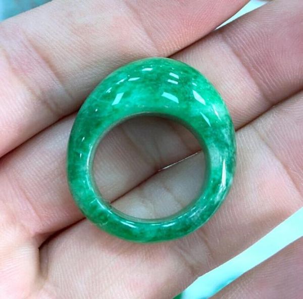 

genuine chinese natural green jade jade big head ring 90129811862, Golden;silver