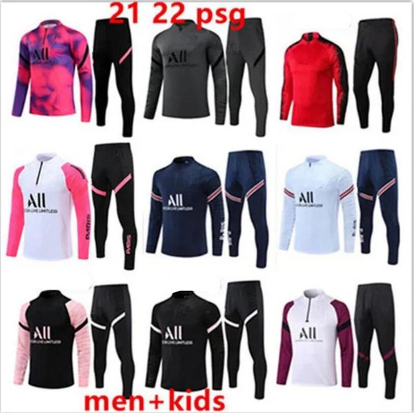 

22 /23 psgs mbappe soccer jersey tracksuit 21 22 23 classic style paris training suit half pull long sleeve sergio ramos verratti icardi kid, Black
