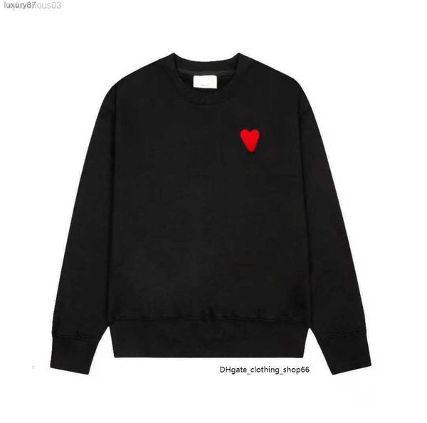 

amis paris fashion mens designer amies knitted hoodie embroidered red heart solid color big love round neck short sleeve a t-shirt for men, Black