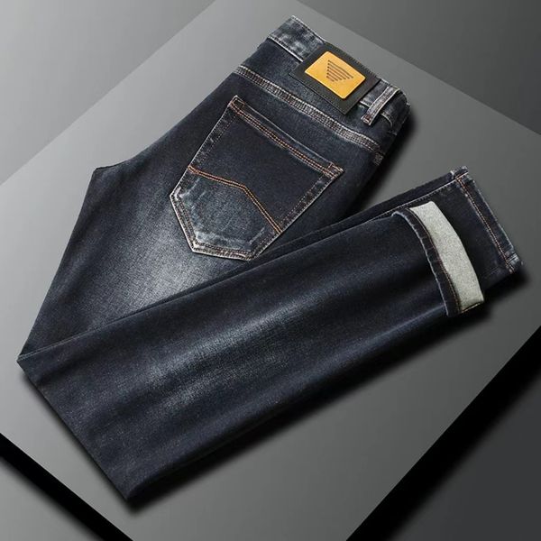 

2023 new fashion jeans alphabet men's ksubi jeans style black slim elastic print small feet denim trousers, Blue