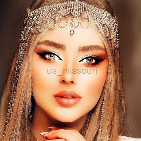 

other fashion accessories multilayer rhinestone fringe head chain forehead headband indian african bohemian hair accesories tiara headdress, Silver