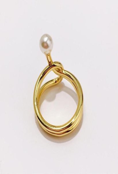 

2021 summer fashion female jewelry simple golden personality geometrical rings with pearl3035519, Silver