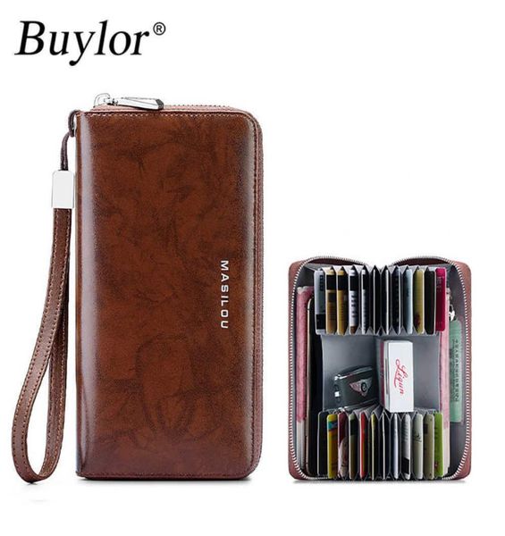 

wallet buylor genuine leather female rfid blocking card holder men women fashion long zipper multifunction ladies purse 2210301184981, Red;black